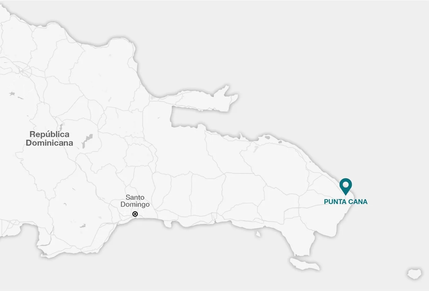 Mapa de República Dominicana con Punta Cana marcada