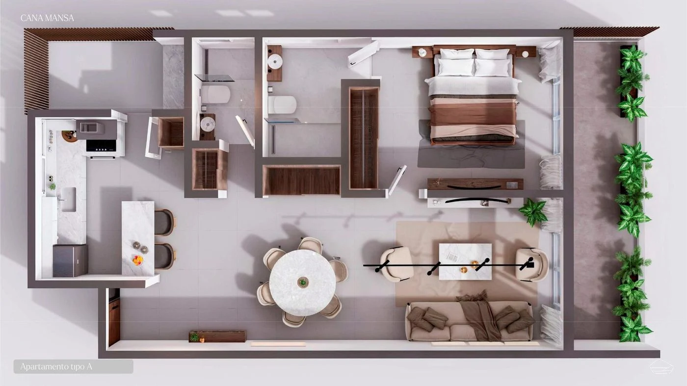 Planta de la residencia A, 72 m² aproximados